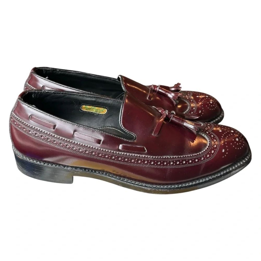 Vintage Florsheim Royal Imperial Tassel Wingtip Leather Loafer Burgundy Men’s 9E